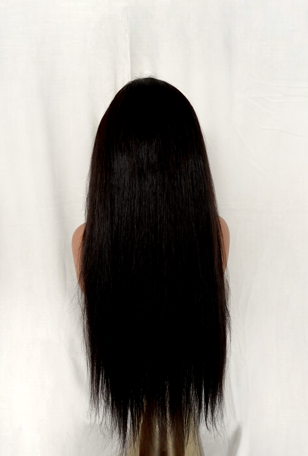 raw South Indian temple hair wig natural straight back view Kaali Hair