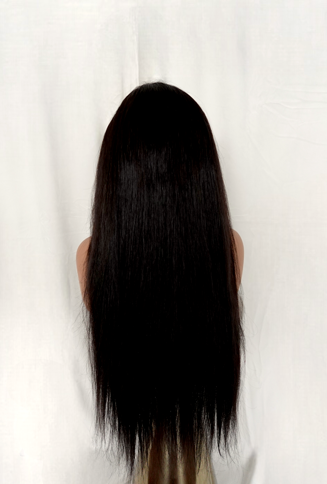 raw South Indian temple hair wig natural straight back view Kaali Hair