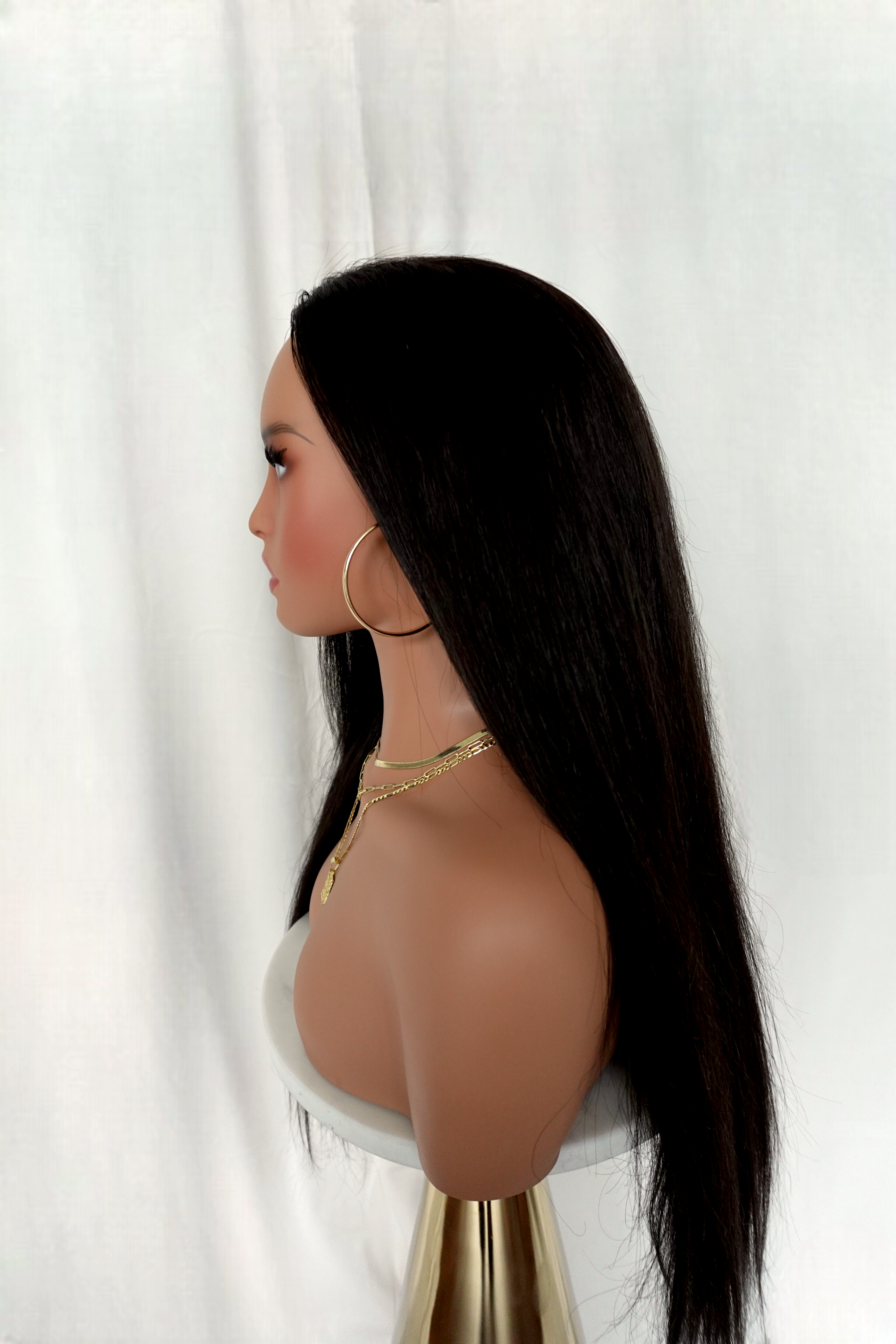 raw South Indian temple hair wig natural straight side view handcrafted custom wig Toronto