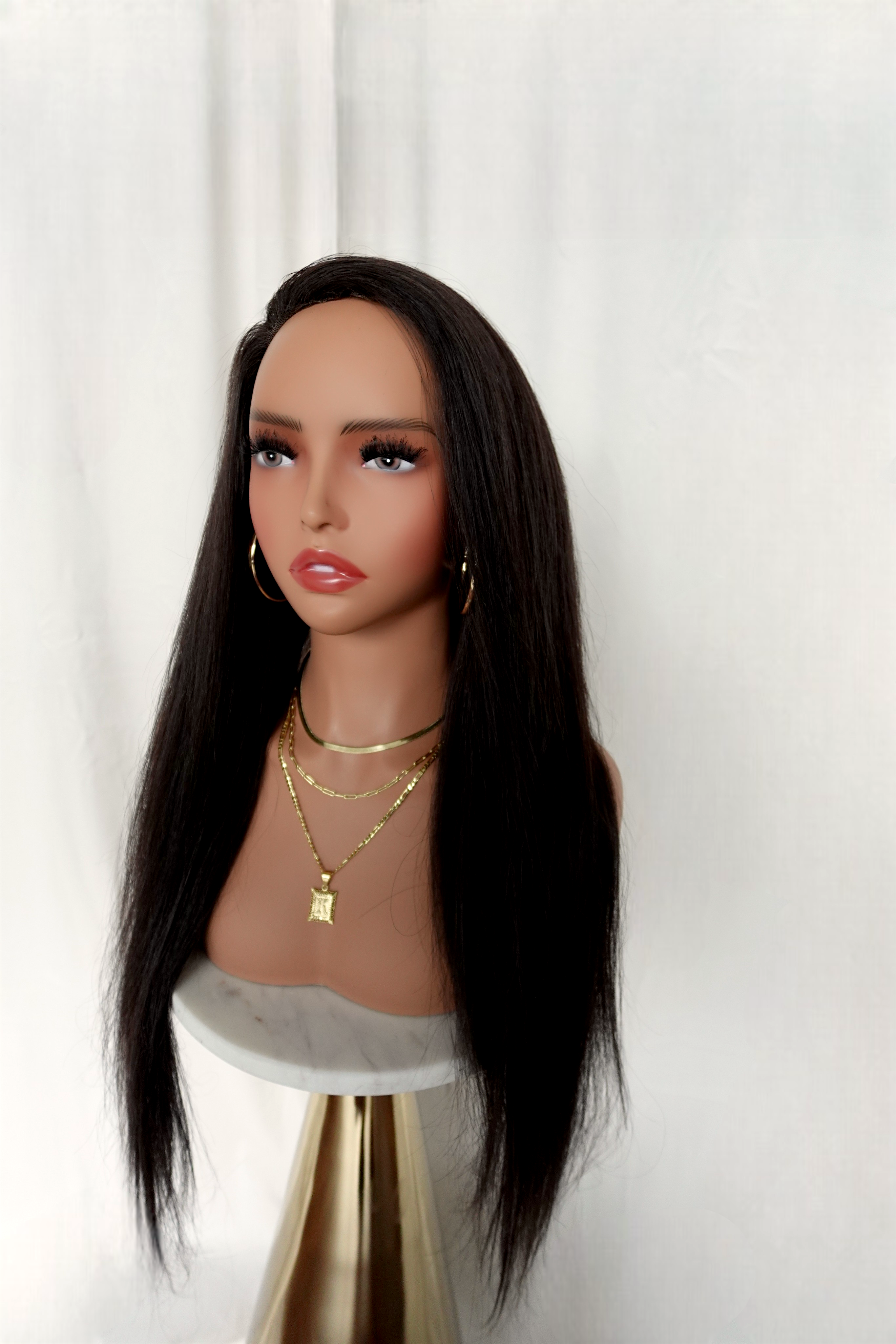 raw South Indian temple hair wig natural straight front view luxury custom wig South Asian women